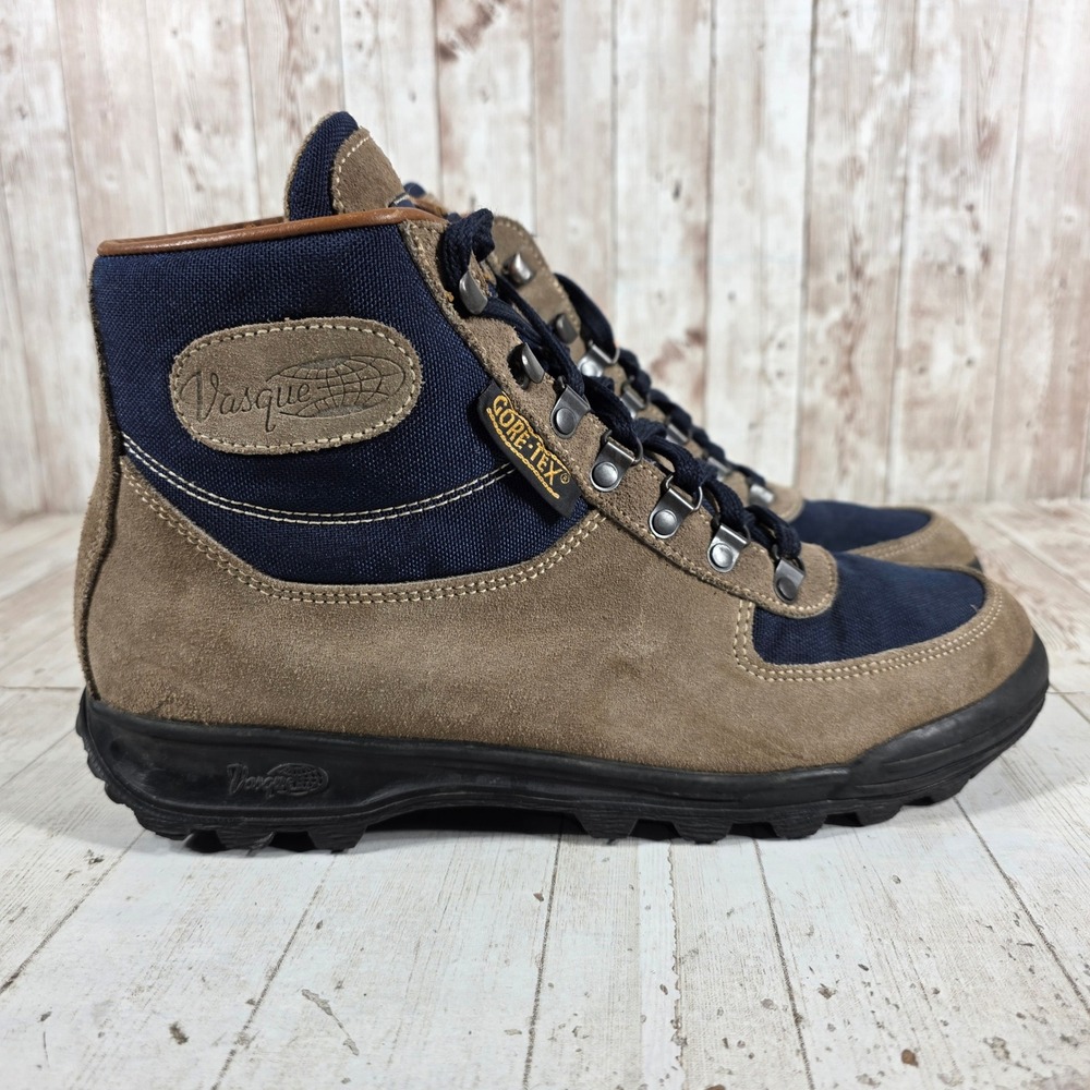 Vasque 7533 Mens 9.5 N Gore-Tex Hiking Boots Brown Navy Blue Made in Italy